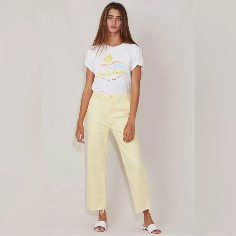 Mother The Patch Pocket Crop Ankle Fray Jeans Sun Dress‎ Yellow Cargo Size 29